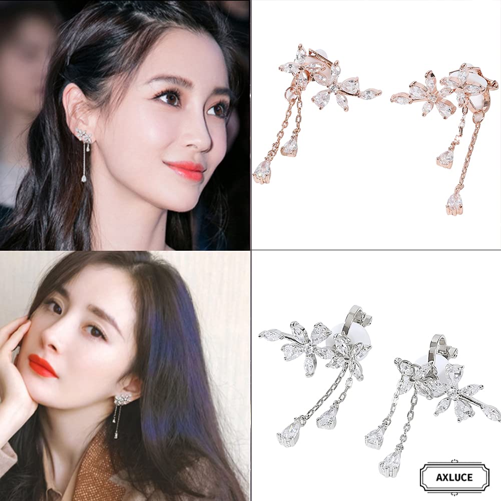 Earrings for Cubic Fake Pierced Earrings [AXLUCE] Women, Zirconia, Earrings, Earrings, Non-Pierced (Silver)