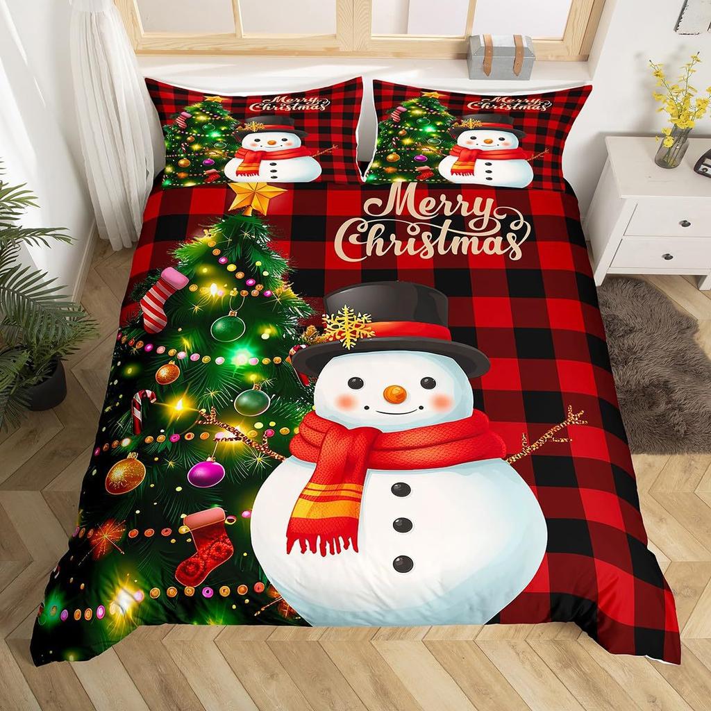 Christmas Snowman Down Comforter Set Bedding Set 3-piece Duvet Cover Set