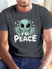 Men'S "I'm Peace" Graphic Tee - Casual Crew Neck Short Sleeve T-Shirt with Alien Design