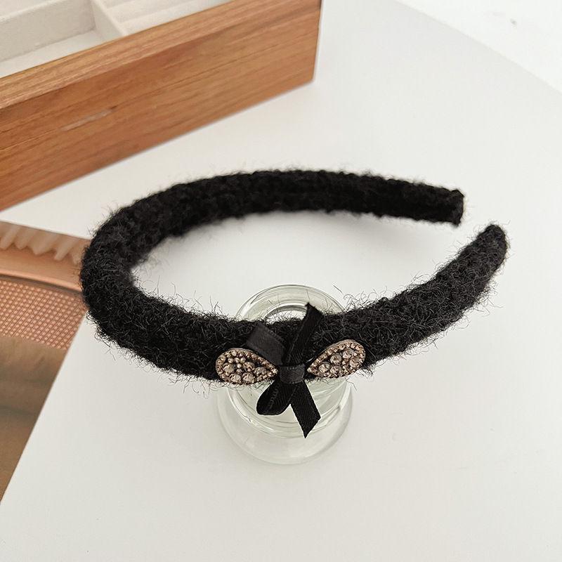 Rhinestone Metal Letter Headband Wool Headdress Vintage Bow Hair Accessories