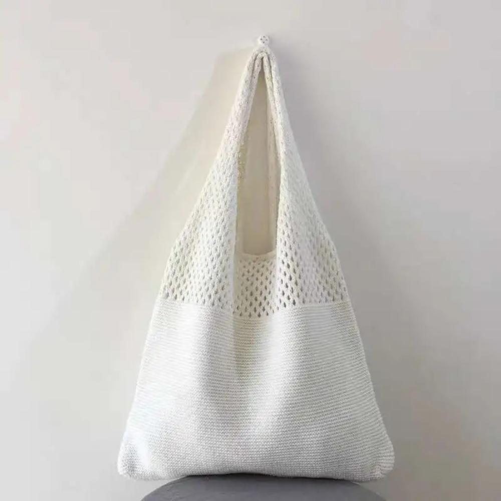 Minimalist Retro Hollow Knitting Bag For Women, Woven Yarn Shoulder Tote Bag, Large Capacity Breathable Shopping Handbag For Daily Outdoor Use