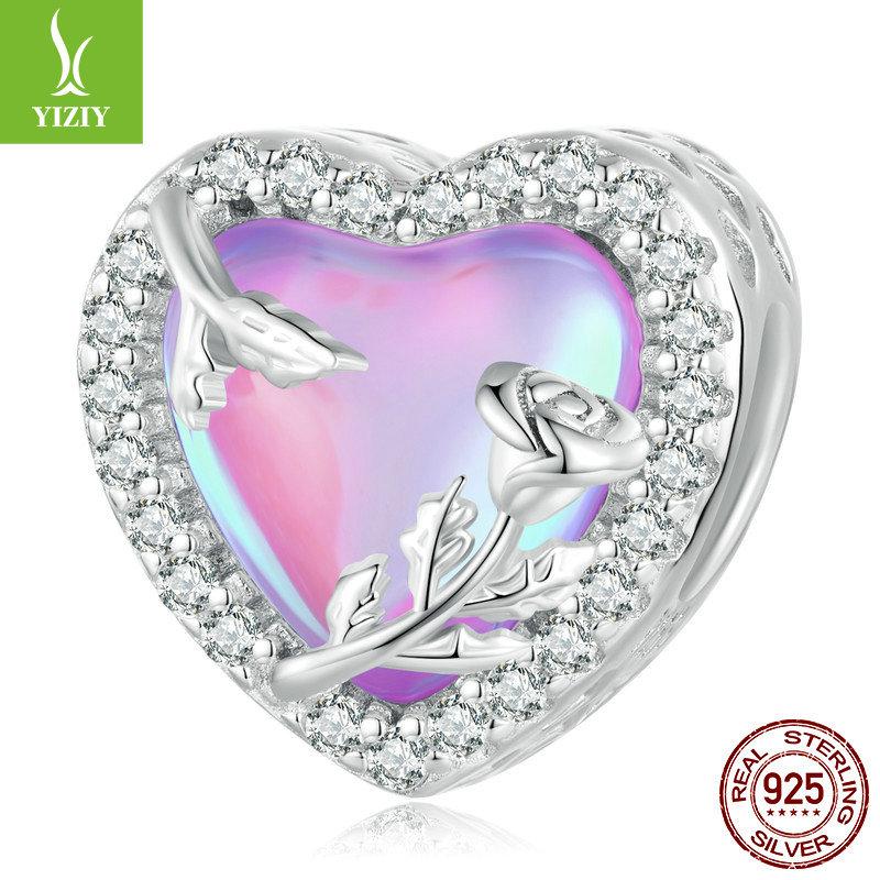 S925 Sterling Silver Love Beads Loose Beads, Dream Colorful Diy Heart Beaded Jewelry Accessories