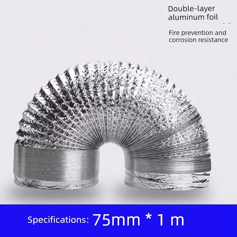 Kitchen Range Hood Smoke Vent Aluminum Foil Exhaust Hood Smoke Vent Retractable Range Hood Accessories Pipe Flue Silver 75mm 1.0m (3inch Machine)