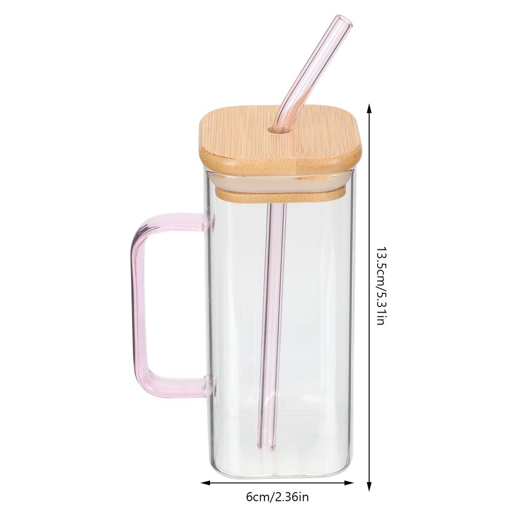 Clear Glass Cup with Handle Bamboo Lid Transparent Drinking Glass for Cold Hot Beverage Milk Water Juice Mug Beverage Juice Cup