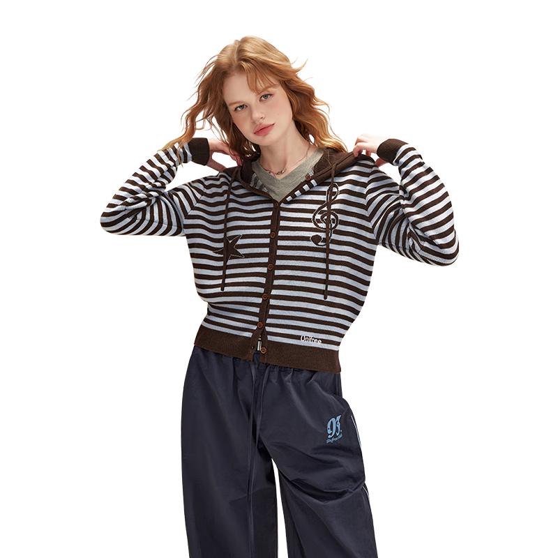 

UNIFREE Sweet-Chic Cartoon Embroidered Soft Knit Hooded Cardigan L