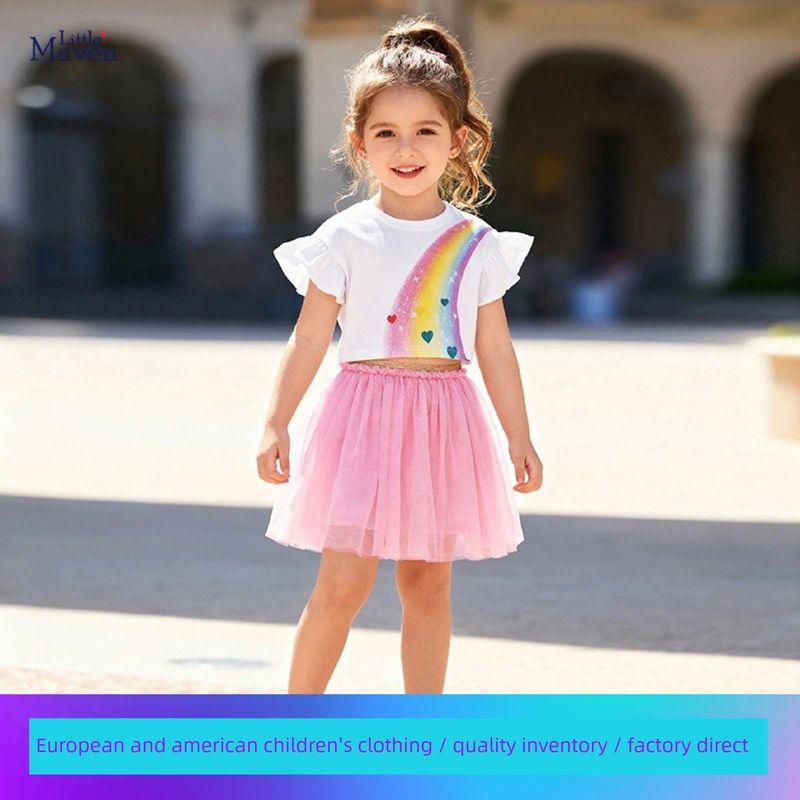 Little Maven Summer Stylish Girls' Outfit European and American Style Mesh Skirt Set Cute Baby Children's Clothing