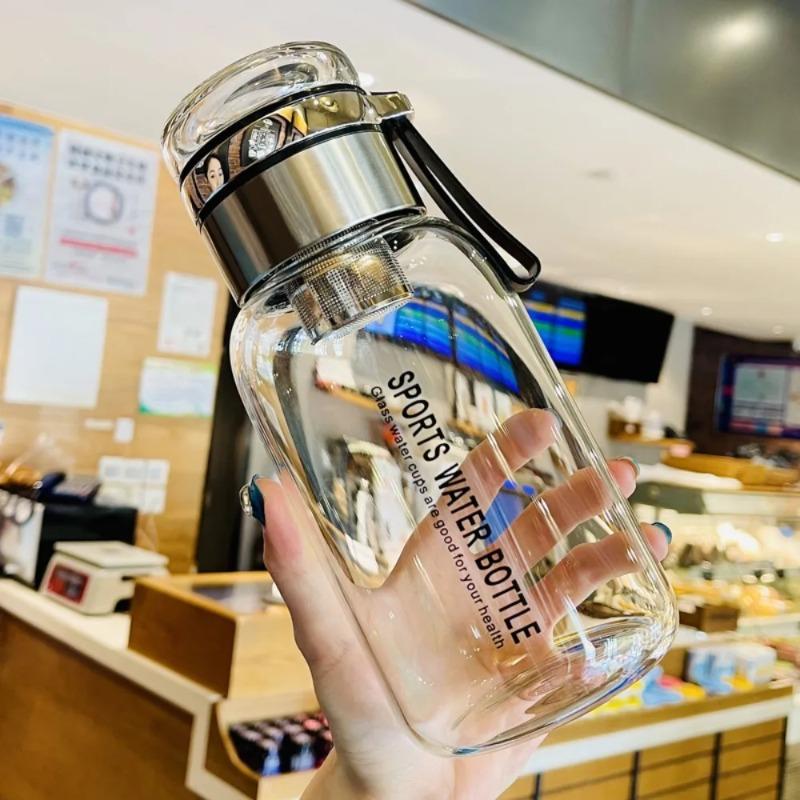 1000ml Große Kapazität Glasbecher Auslaufsicher mit Deckel Glaswasserflasche Transparent mit Henkel Outdoor-Sport Wasserbecher