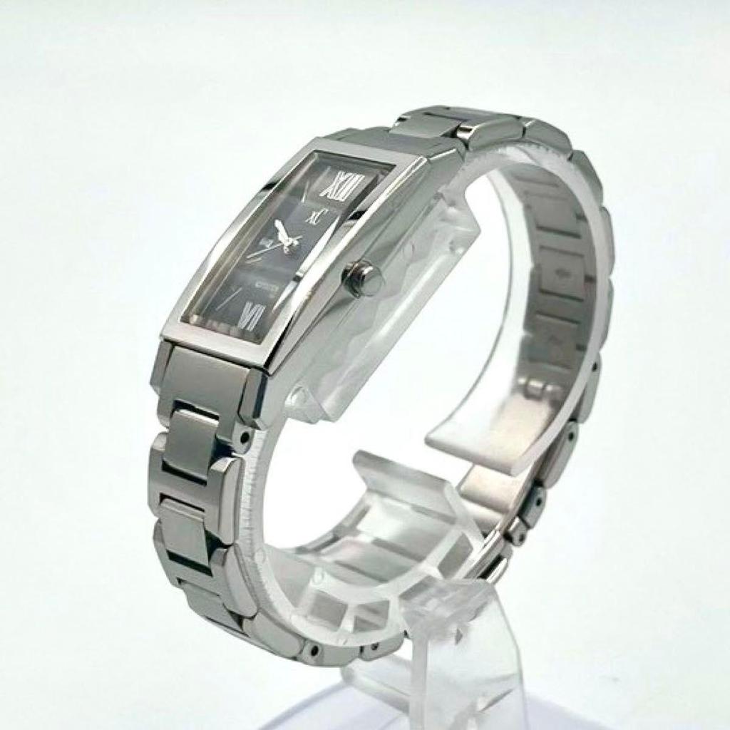 Used 976 Good Condition New Battery CITIZEN XC Citizen Square Black Dial Watch Quartz Stainless Steel Ladies Working Item