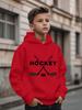 Children Hoodie Hockey Letter Crossed Sticks Puck Graphic Print Long Sleeve Pullover Sweatshirt Casual Kids Sport Tops For Autumn Daily Outdoor Wear