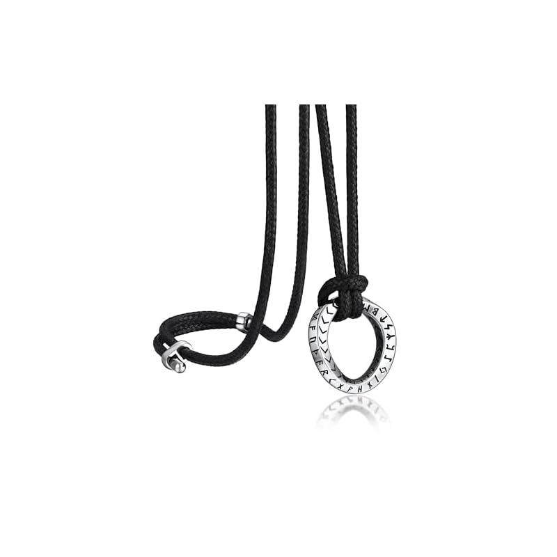 [Bandmax] Ring Necklace for Men, Sunglasses Holder, Stainless Steel Pendant, Leather Long Chain, Simple, Adult, Men's Gift Accessory (Silver)