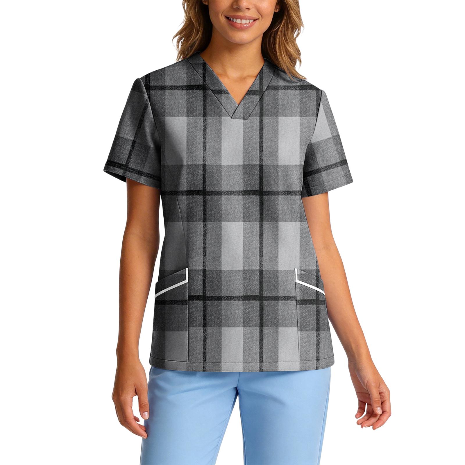 

Women s V-Neck Short Sleeve Workwear Top with Pockets & Moisture Wicking Fabric L