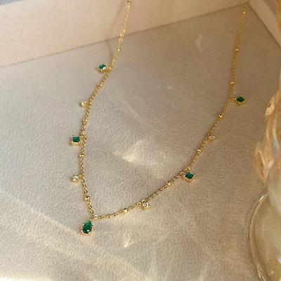 New 925 Sterling Silver Green Water Drop Shape Necklace Charm Personality Woman Pendant Choker Birthday Gift Exquisite Jewelry