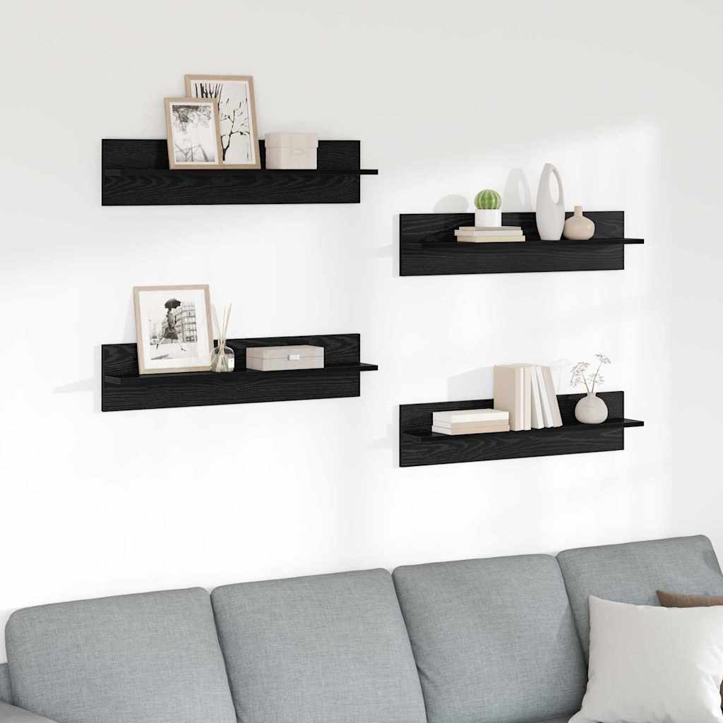 Wall Shelf Set 4 pcs Black Oak Effect 80 x 11.5 x 18 cm