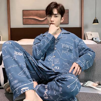 Plus Size Faux Cotton Print Men's Pajamas Korean Ins Autumn Y2k Male Nightwear