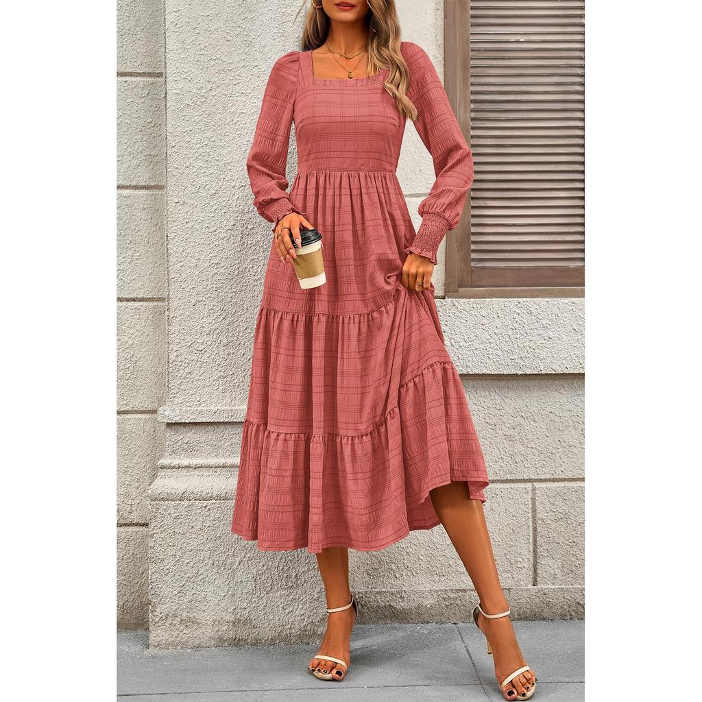 Damenmode Lässig Einfarbig Quadratischer Ausschnitt Langarm Kleid
