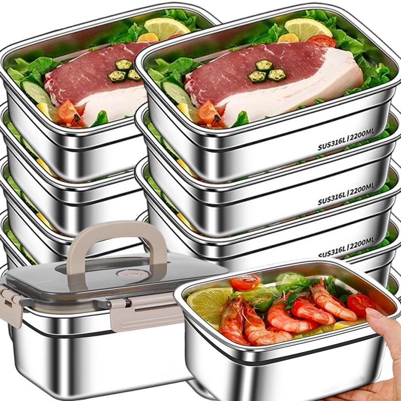 Portable Camping Sealed Lunch Box Stainless Steel Food Containers Leak-proof Bento Crisper Kitchen Storage Boxes with Lids