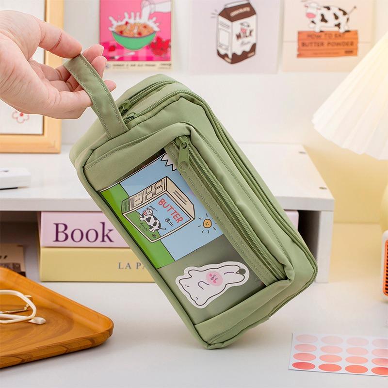 Front Transparent Multi-layer Design Pencil Case, Student Stationery Box, Girls' New Large Capacity Stationery Bag