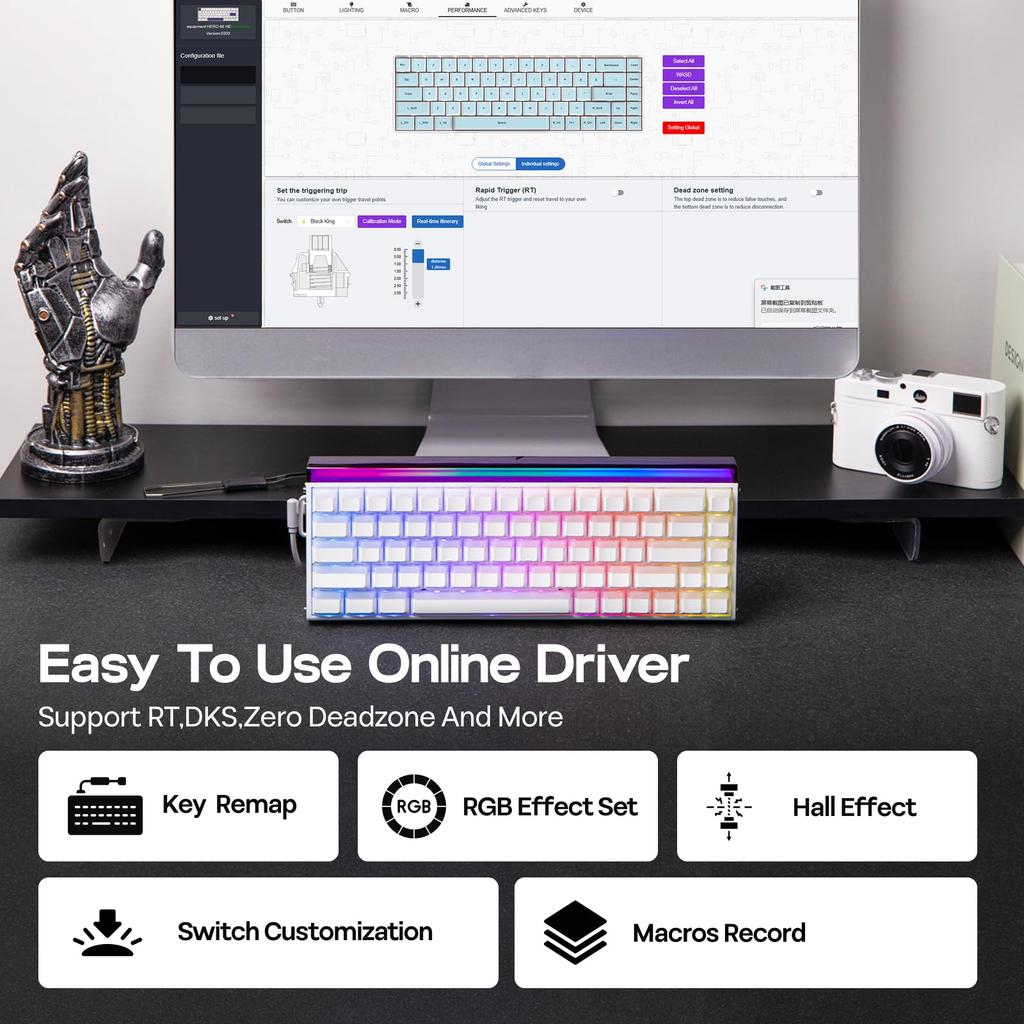 EPOMAKER Aula Hero68 HE Kabelgebundene Magnetische Gaming-Tastatur mit Einstellbarem Rapid Hall Effect 8kHz Sound RGB Box Hintergrundbeleuchtung 0.01mm Auslösung, Schalter,