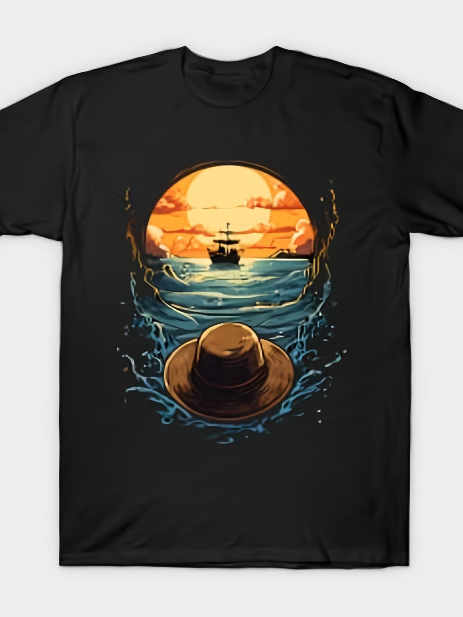 

One Piece T-Shirt Trendy Loose Design Anime Print Pure Cotton Retro Round Neck Men s Short Sleeved T-Shirt 220G S разноцветный