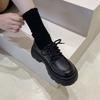Thick soled small leather shoes 2025 new spring and autumn retro British style black matching skirt lace up loafers