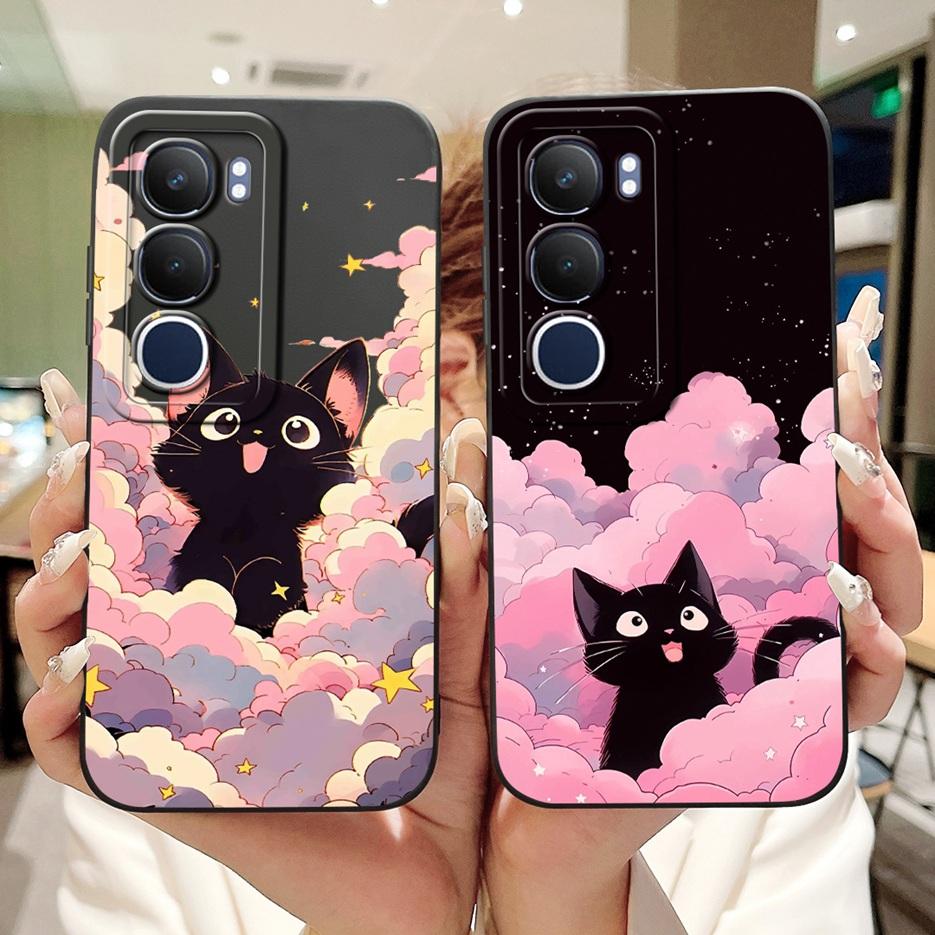Für Vivo Y19s 4G Hülle V2419 Süße Katze Gittermuster Abdeckung Stoßfest Weiches Silikon Handyhülle Für Vivo Y19s Y 19 s VivoY19s Fundas