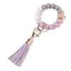 Stock Silicone Beads Elastic Bangle Bracelet Keychain Leather Tassel Silicone Beads Bracelet Wristlet Keychain for Women