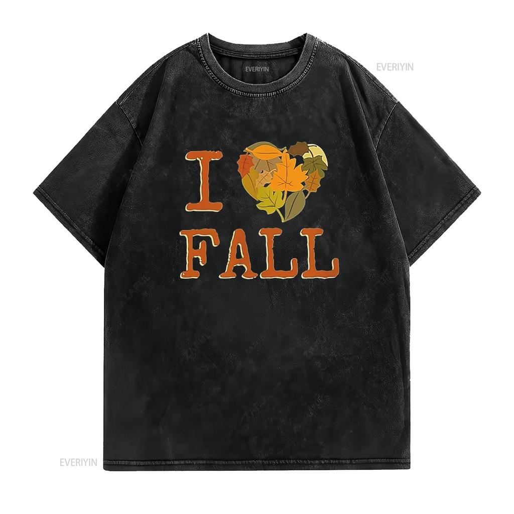 Mens I LOVE FALL for Lovers of Autumn and Falling Leaves T Shirt Black 2XL Vintage Washed Comfortable Slightly