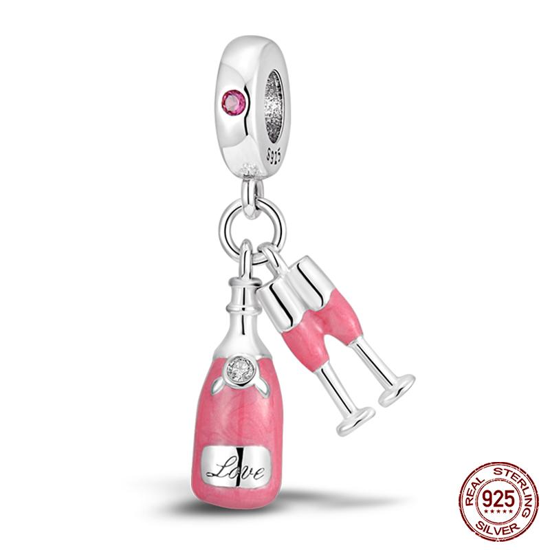 Copper Pink Collection Heart Shape Charm Beads For Brand Original Bracelet Diy Jewelry Gift