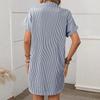 Ladies' Summer Loose Comfortable Casual Fashionable Stripe Print Short Sleeved Cotton Linen Medium Length Shirt Dress