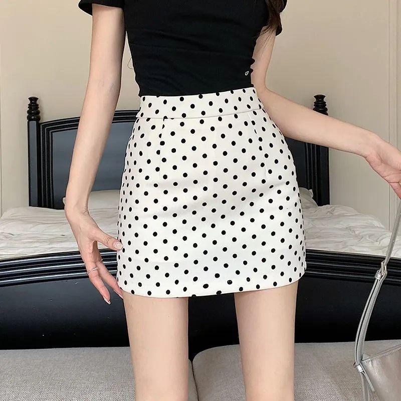 

2024 Women s Retro Polka Dot High Waist Midi Skirt - Slimming, Versatile A-line for Summer S абрикосовый
