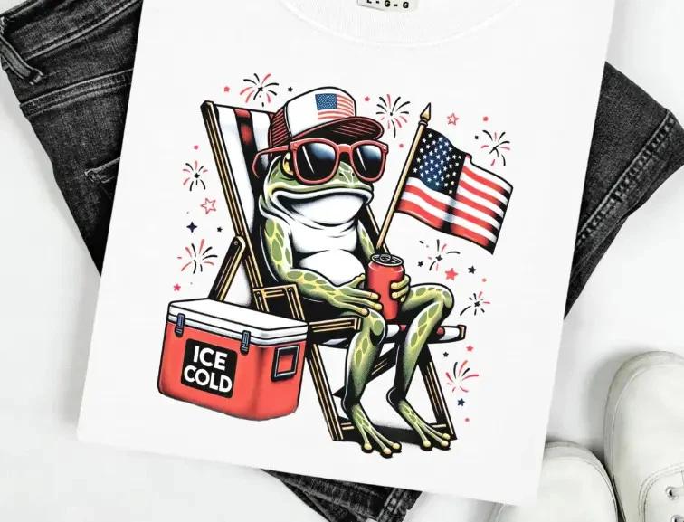 4th of July Shirt USA Shirt Fourth of July Shirt Frog Shirt Funny Frog Tee Beer XL