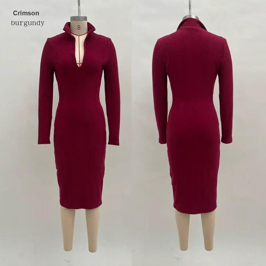 Fransk Chic Höst Ny Stil Temperament Dam Elegant Smal Passform Stickad Klänning