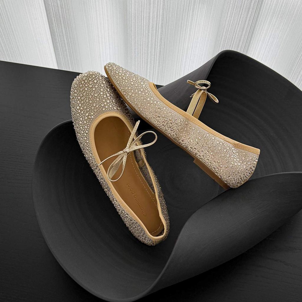Krazing Pot Air Mesh Sheep Skin Flat with Crystal Beading Round Toe Jelly Shoes Party Summer Size 42 Women Flats