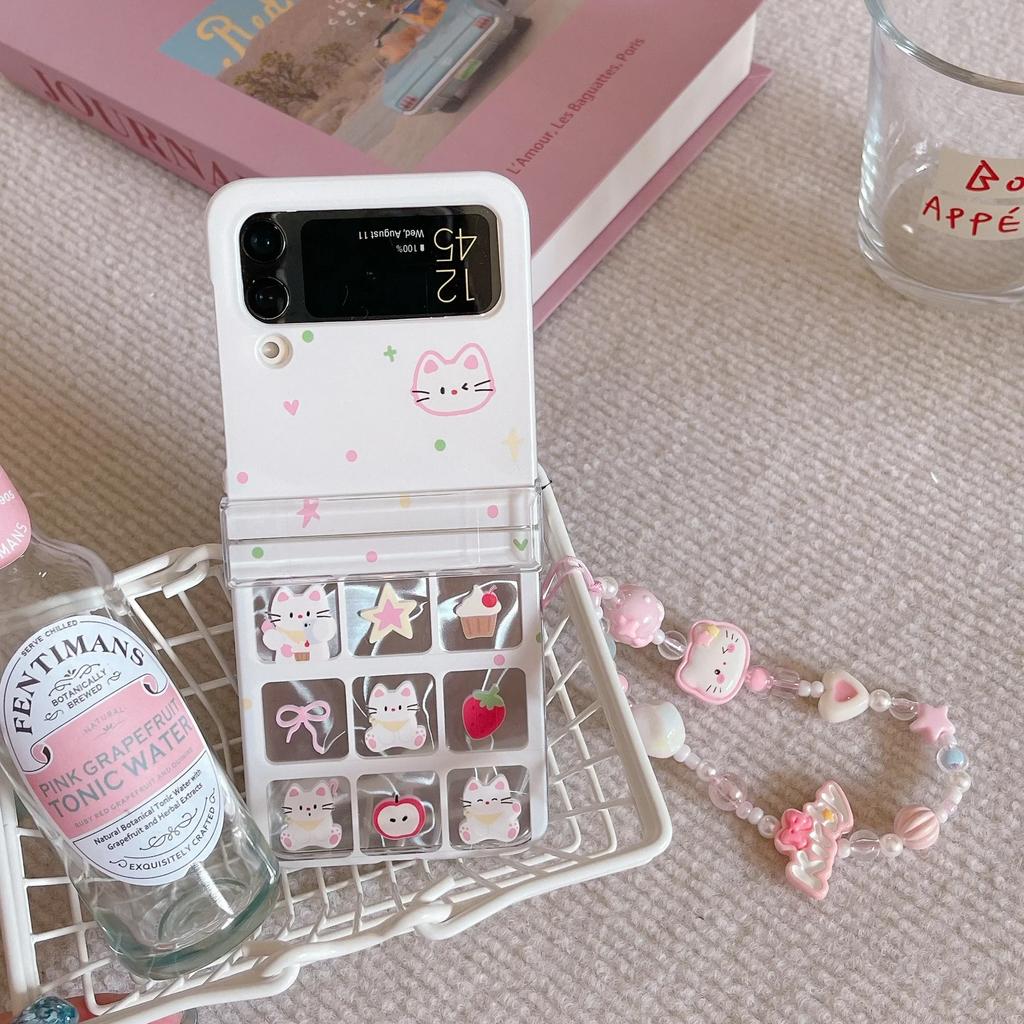 Cute Cartoon Cat Case for Samsung Galaxy Z Flip 3 4 5 6 5G Flip6 Flip5 Protection Lovely Flip4 3-PIECE Set Hinge Fashion Cover