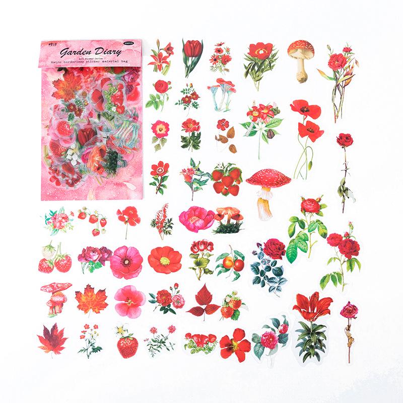 Retro Floral Journal Sticker Pack: Whisper To Flowers Series - 100 Sheets, 6 Designs