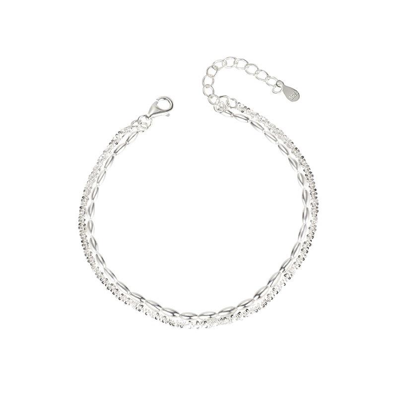 

Sterling Silver Stars & Rice Grain Double Layer Bracelet - Versatile Japanese & Korean Style 925 Sterling Silver