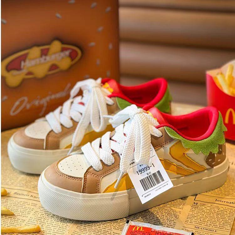 Buty na grubej podeszwie damskie 2025 jesień nowość niszowe oryginalne buty burgerowe wszechstronne amerykańskie casualowe buty chlebowe