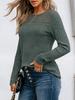 QICED Women's Fashion Casual Solid Color Print Long Sleeve O Neck Blouses & Shirts