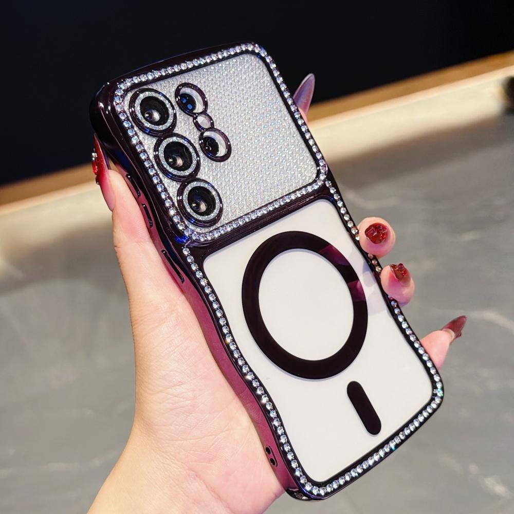 Glitter Diamond for Plating Case for Samsung Galaxy S26 Ultra Plus Bling Camera Protector Transparent Wave Cover