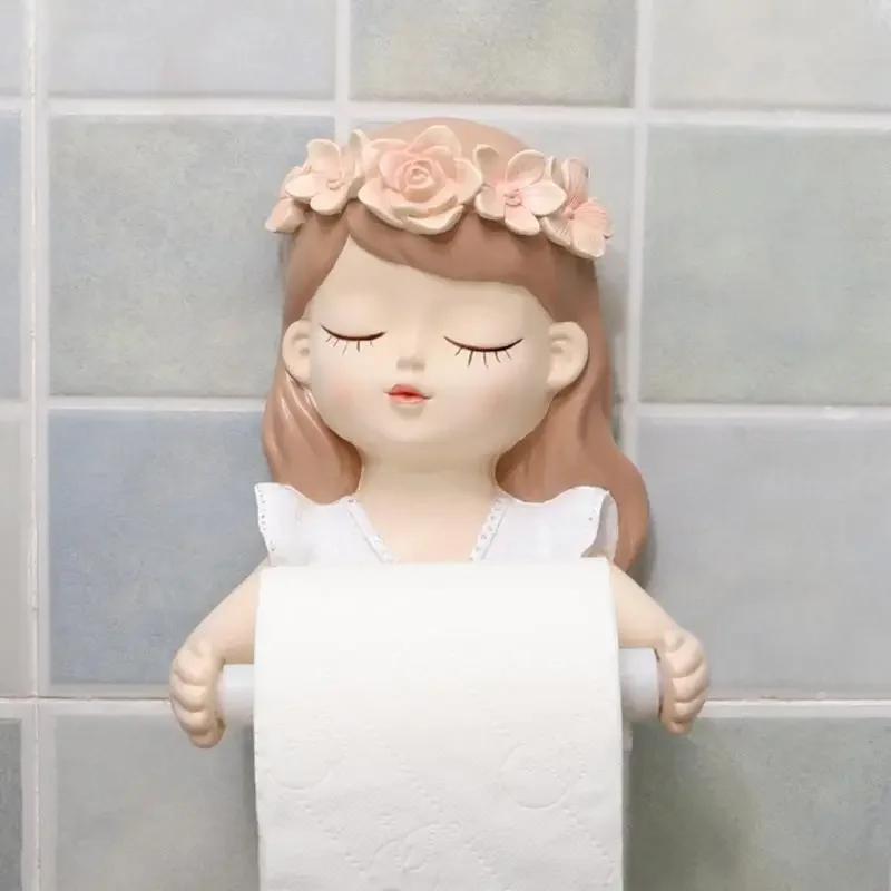 1PC Fairy Tissue Holder Long Hair Fairy Long Hair Lovely Girl Toilet Tissue Holder Bathroom Light Luxury Decoration Accessories