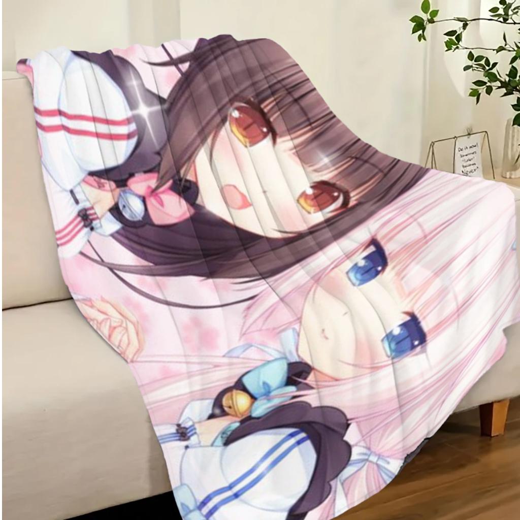 1pc Nekopara Chocola & Vanilla Throw Blanket, Kawaii Cat Maid Anime Flannel Blanket, Soft Cozy Otaku Bedding, Anime Fan Gift, 75cmx90cm