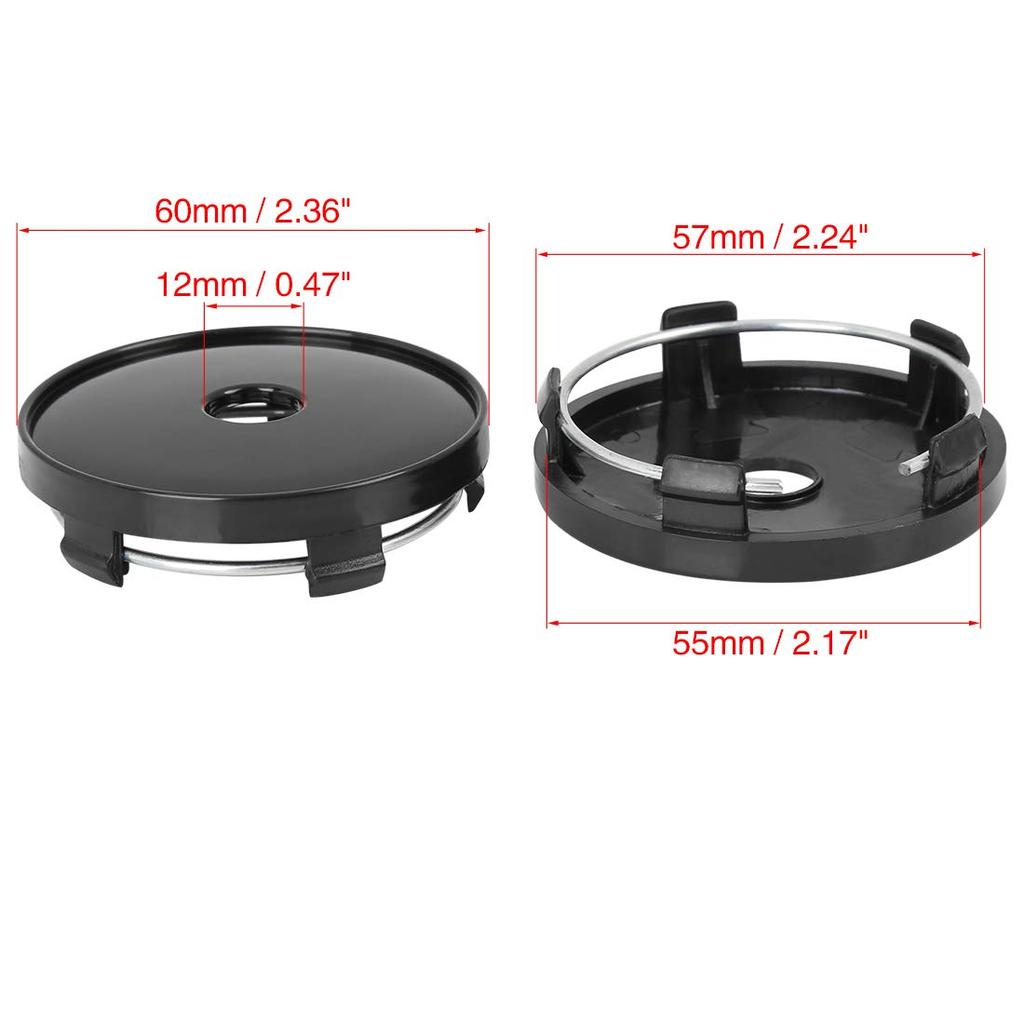 uxcell Wheel Center Cap, Hub Cap, Wheel Cap, 5 Clips, 2.4 Inches (60 Mm) Diameter, 4 Pieces, Black