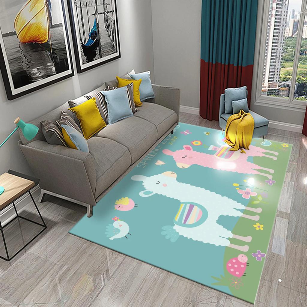 Cartoon Alpaca Carpet Funny Animal Area Rugs for Living Room Doormat Bedroom Bathroom Non Slip Floor Mat Children Crawling Rug
