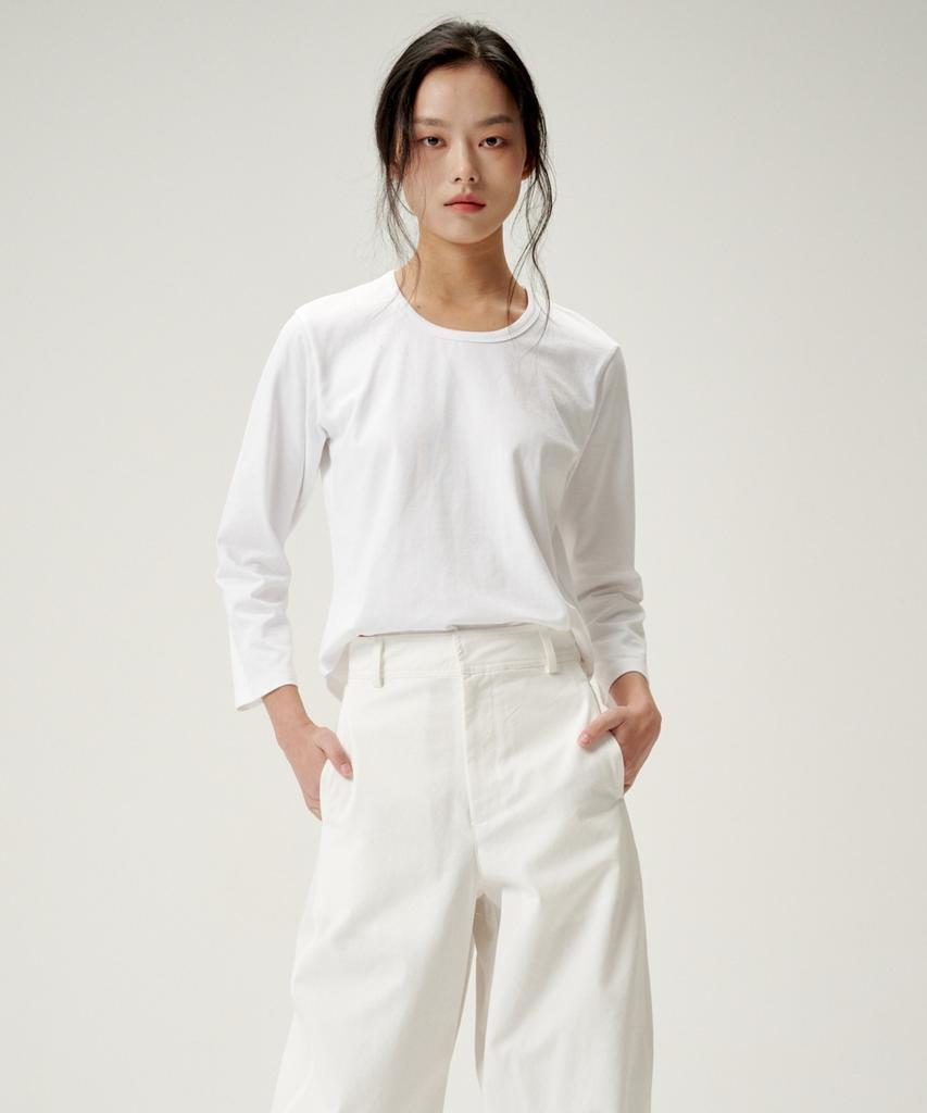 Linte Autumn Sleeve Basic T-Shirt White