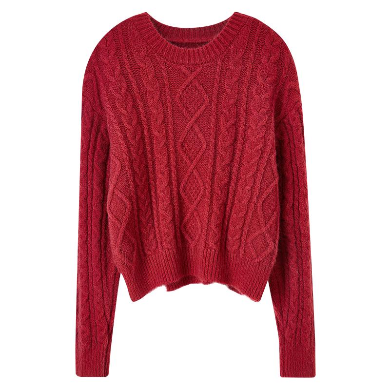 

Women s Vintage Argyle Cable Knit Round Neck Sweater L