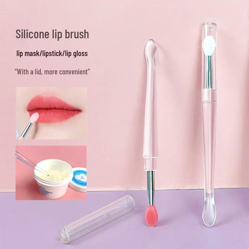 Portable Silicone Lip Brush with Lid for Gloss, Glaze, Mask & More