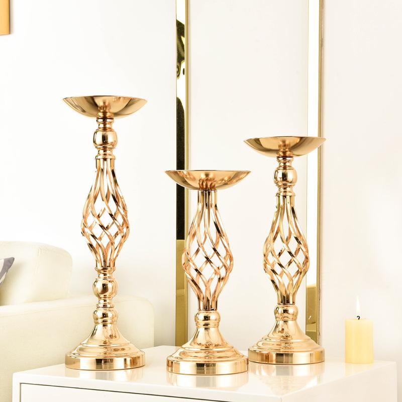 Cross-border dining table candlestick ornaments golden iron vase twist candlestick wedding flowerware wedding props