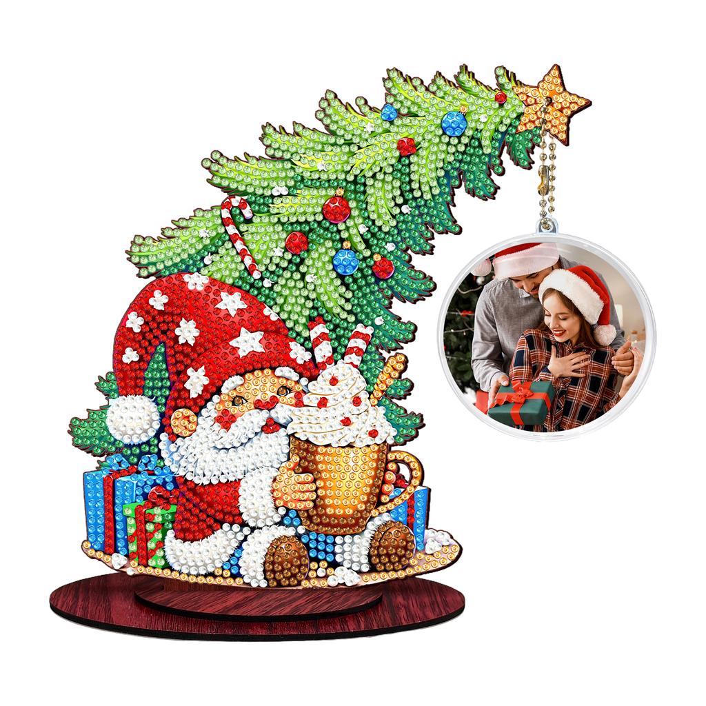 Photo Christmas Tree Table Top Diamond Painting Ornament Kits Wooden 5D DIY Diamond Art Tabletop Decorations Gift for Friends