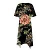 Damen Casual Mode Rundhals Kurzarm Druck Unregelmäßiger Saum Midi-Kleid
