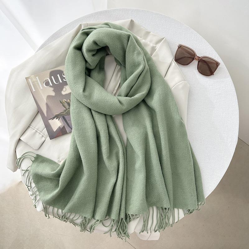 Scarf autumn and winter atmosphere solid color imitation cashmere women's temperament literary niche soft waxy warm fringed scarf shawl